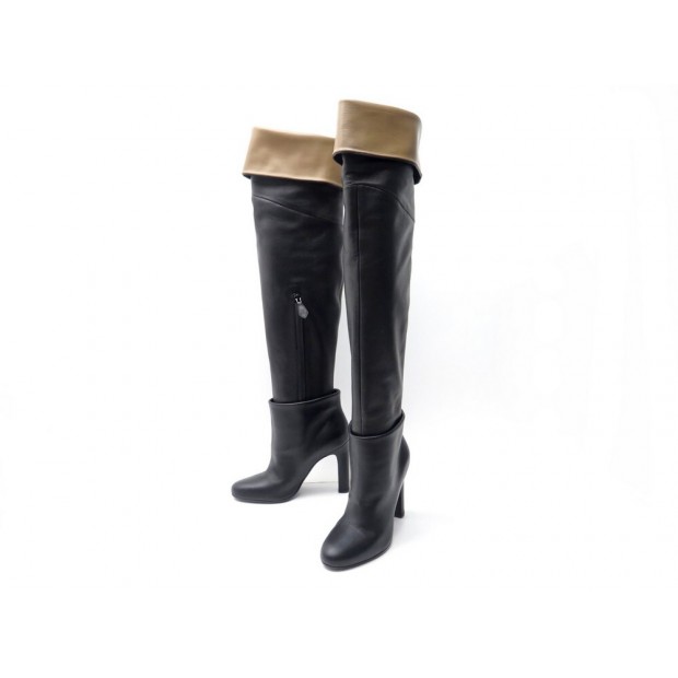 BOTTES HERMES CUISSARDES 38.5 EN CUIR NOIR BLACK LEATHER BOOTS SHOES 3000€