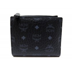 NEUF PORTEFEUILLE MCM PORTE CARTES ZIPPE MYSCVVI01BK001 EN TOILE VISETOS 250€