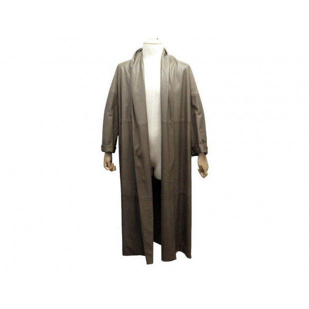 MANTEAU LONG HERMES L 52 EN CUIR CERF TAUPE MARRON DEER LEATHER COAT