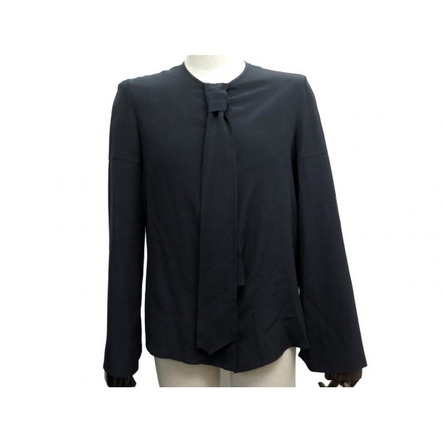 NEUF HAUT GIVENCHY BLOUSE CHEMISIER COL CRAVATE S 34 SOIE NOIR NEW SHIRT 1090€