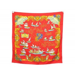 FOULARD HERMES VOILES DE LUMIERE METZ CARRE 90 EN SOIE ROUGE SILK SCARF 410€