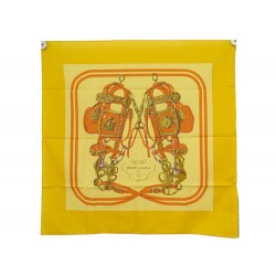 NEUF FOULARD HERMES BRIDES DE GALA GRYGKAR CARRE 70 EN COTON JAUNE NEW SCARF