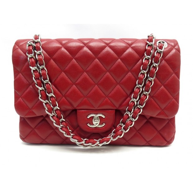 SAC A MAIN CHANEL CLASSIQUE TIMELESS JUMBO EN CUIR CAVIAR MATELASSE ROUGE 9700€