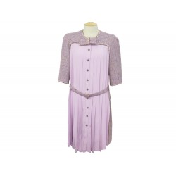 ROBE CHANEL P52260 TAILLE L 42 EN TWEED DE LAINE & SOIE LAVANDE SILK DRESS 4890€