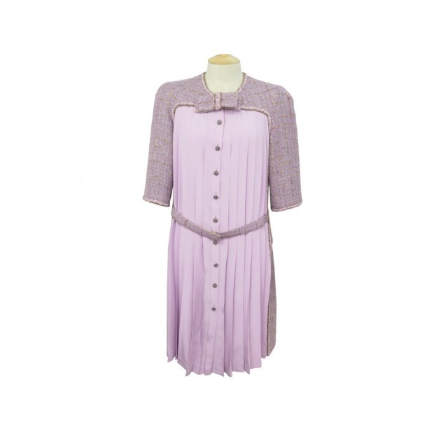 ROBE CHANEL P52260 TAILLE L 42 EN TWEED DE LAINE & SOIE LAVANDE SILK DRESS 4890€