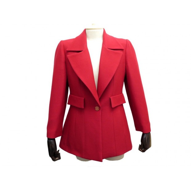 VESTE CHANEL BLAZER BOUTON LOGO CC M 40 EN LAINE ROUGE JACKET VEST 5650€