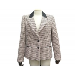 VESTE CHANEL M 40 EN TWEED DE COTON ROSE NOIR BLANC JACKET VEST 5650€