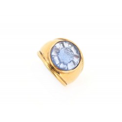 VINTAGE BAGUE LALIQUE T55 PLAQUE OR DORE & FLEUR PIVOINE EN CRISTAL BLEU RING