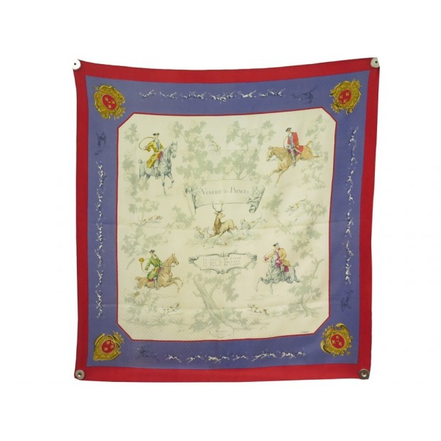 VINTAGE FOULARD HERMES VENERIE DES PRINCES 1957 HALLO 90 SOIE BROCHEE SCARF 410€