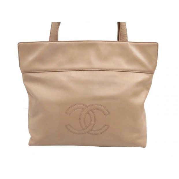 SAC A MAIN CHANEL CABAS SHOPPING LOGO CC EN CUIR BEIGE HAND BAG TOTE PURSE 6000€