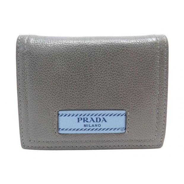 NEUF PORTEFEUILLE PRADA 1MV204 EN CUIR GRAINE GRIS PORTE MONNAIE NEW WALLET 520€