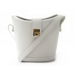 VINTAGE SAC A MAIN CELINE SEAU BANDOULIERE EN CUIR GRAINE BLANC HAND BAG 1600€