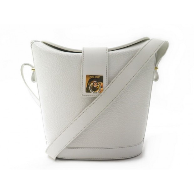 VINTAGE SAC A MAIN CELINE SEAU BANDOULIERE EN CUIR GRAINE BLANC HAND BAG 1600€