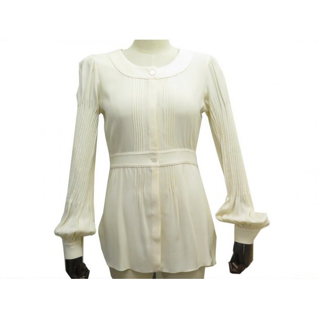 HAUT CHANEL BLOUSE CHEMISIER P32157V03555 M 38 EN SOIE CREME SILK SHIRT 1600€