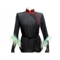 NEUF BLOUSE PRADA MANCHES PLUMES 40 IT 38 FR EN SOIE NOIR NEW SILK SHIRT 1470€