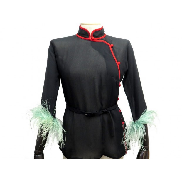 NEUF BLOUSE PRADA MANCHES PLUMES 40 IT 38 FR EN SOIE NOIR NEW SILK SHIRT 1470€