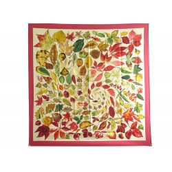 FOULARD HERMES LES FEUILLES D'AUTOMNE CARRE 90 EN SOIE ROUGE SILK SCARF 410€