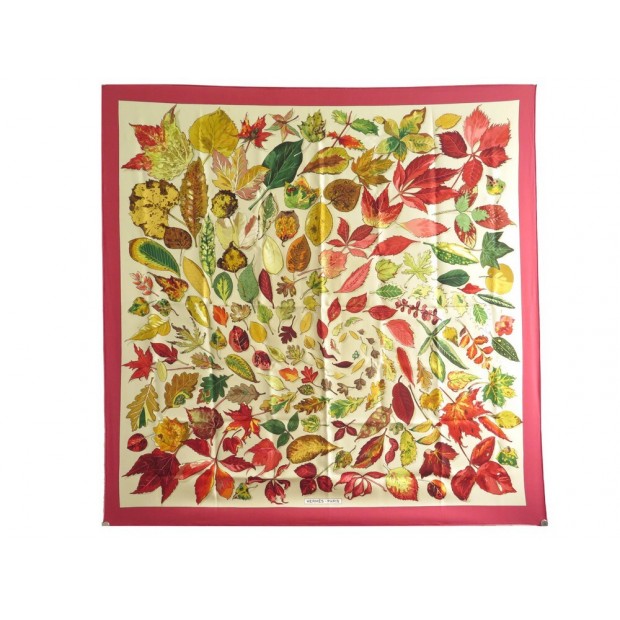 FOULARD HERMES LES FEUILLES D'AUTOMNE CARRE 90 EN SOIE ROUGE SILK SCARF 410€