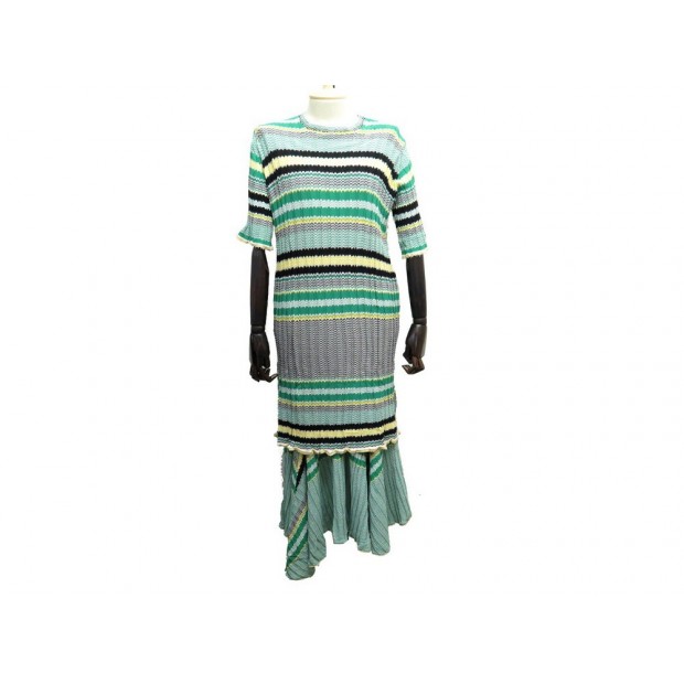 NEUF ROBE CELINE EN 2 PIECES TUNIQUE + JUPE M 38 EN VISCOSE VERT NEW DRESS 2250€