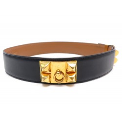 CEINTURE HERMES MEDOR COLLIER DE CHIEN T72 EN CUIR NOIR DORE BLACK BELT 1380€