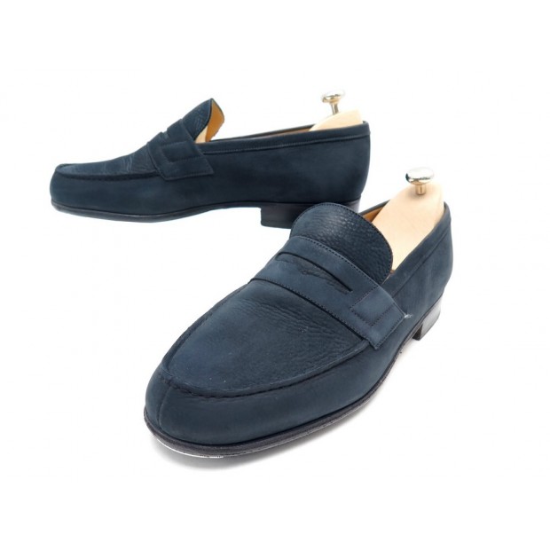 CHAUSSURES JM WESTON LE MOC' 180 MOCASSINS 7E 41 EN CUIR NUBUCK BLEU SHOES 590€