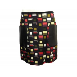 JUPE COURTE FENDI FQ6549 M 42IT 38FR EN SOIE NOIR & POCHES CUIR SILK SKIRT 890€