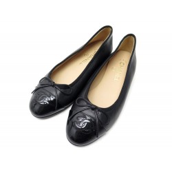 NEUF CHAUSSURES CHANEL BALLERINES LOGO CC G02819 35.5 CUIR NOIR BOITE SHOES 790€