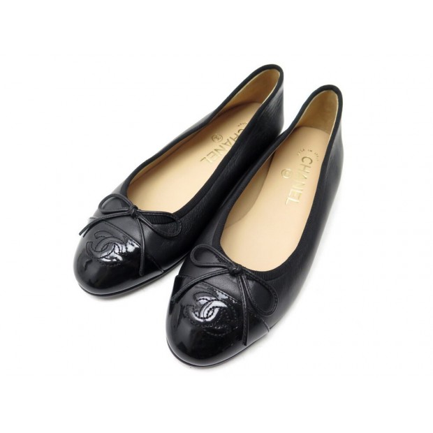 NEUF CHAUSSURES CHANEL BALLERINES LOGO CC G02819 35.5 CUIR NOIR BOITE SHOES 790€