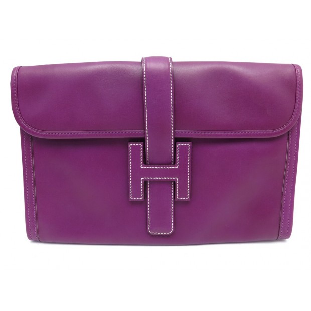 SAC A MAIN HERMES JIGE ELAN PM EN CUIR VIOLET POCHETTE LEATHER CLUTCH BAG 3200€