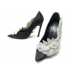 CHAUSSURES BALENCIAGA ESCARPINS SLASH PERLES 482092 35 SATIN NOIR SHOES 750€