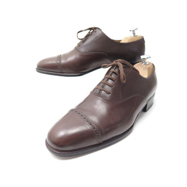 CHAUSSURES HERMES RICHELIEUS BOUT DROIT 7 41 EN CUIR MARRON LEATHER SHOES 720€