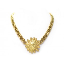 VINTAGE COLLIER CHANEL TETE DE LION & CHAINE 75CM 1990 EN METAL DORE NECKLACE