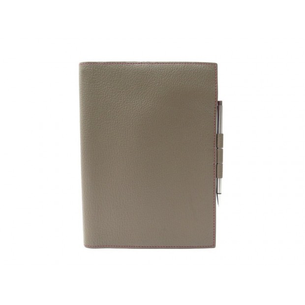 NEUF COUVERTURE AGENDA HERMES GM EN CUIR CHEVRE TAUPE + STYLO DIARY COVER 350€