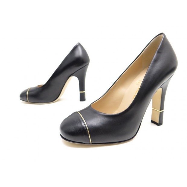 NEUF CHAUSSURES CHANEL G32118 36.5 ESCARPINS EN CUIR NOIR + BOITE SAC SHOES 650€