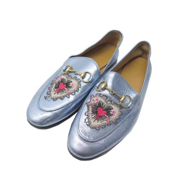 CHAUSSURES GUCCI MOCASSINS JORDAAN 431461 35.5IT 36.5FR EN CUIR BLEU SHOES 685€