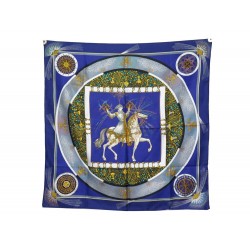 FOULARD HERMES FEUX D'ARTIFICE CARRE 90 DUCHENE SOIE BROCHE BLEU SILK SCARF 410€