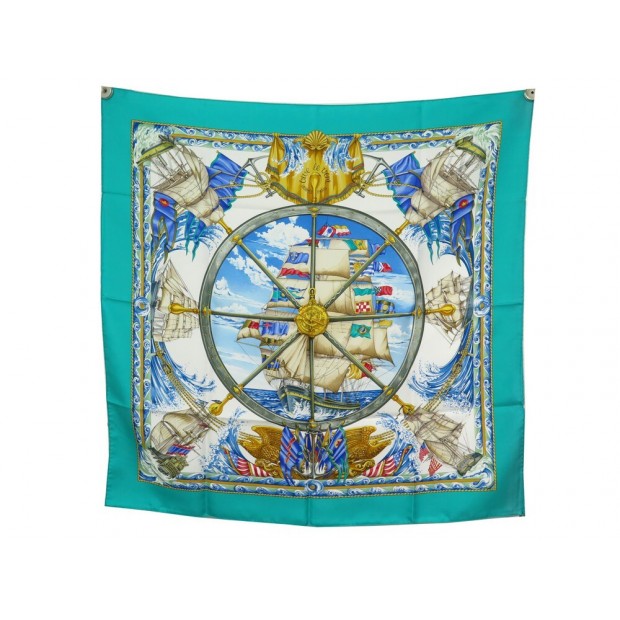 NEUF FOULARD HERMES VIVE LE VENT BOURTHOUMIEUX CARRE 90 SOIE NEW SILK SCARF 460€