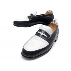 CHAUSSURES JM WESTON MOCASSINS 180 6D 40 EN CUIR BICOLORE BLEU MARINE SHOES 695€