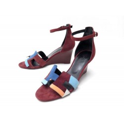 CHAUSSURES SANDALES LEGEND HERMES 39 TALONS COMPENSES DAIM BORDEAUX SHOES 675€