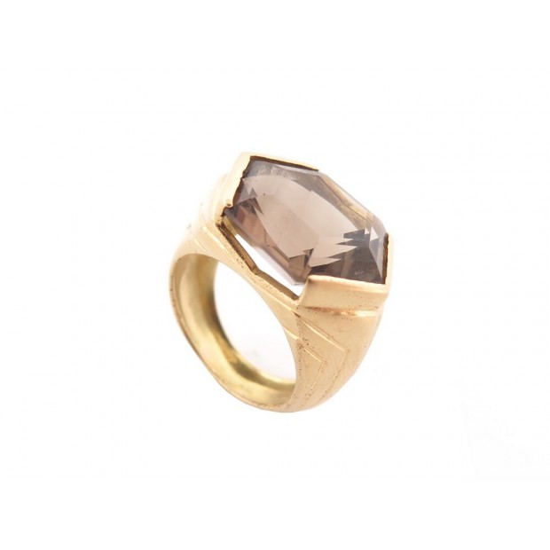 BAGUE TAILLE 53 EN OR JAUNE 18K 9.3 GR SERTIE QUARTZ FUME YELLOW GOLD RING JEWEL