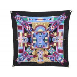 NEUF FOULARD PLISSE HERMES L'ART INDIEN DES PLAINES 90 CM SOIE NOIR SCARF 410€