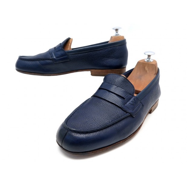 CHAUSSURES JM WESTON MOCASSINS LE MOC 281 7.5E 42 CUIR BLEU MARINE LOAFERS 590€