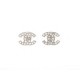 NEUF BOUCLES D'OREILLES CHANEL MINI LOGO CC ET STRASS ARGENTE NEW EARRINGS 370€