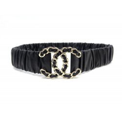 NEUF CEINTURE CHANEL LOGO CC CHAINE 38 EN CUIR NOIR NEW LEATHER BELT 920€