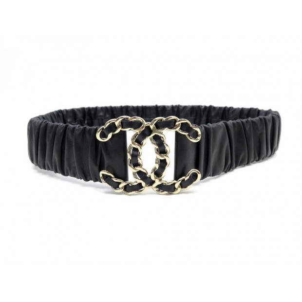 NEUF CEINTURE CHANEL LOGO CC CHAINE 38 EN CUIR NOIR NEW LEATHER BELT 920€