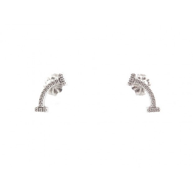 NEUF BOUCLES D'OREILLES TIFFANY & CO T SMILE EN OR BLANC 18K ET DIAMANTS 2200€