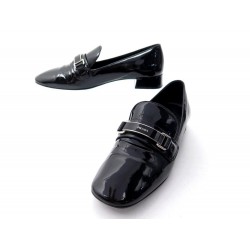 CHAUSSURES PRADA MOCASSINS 38.5 IT 39.5 FR EN CUIR VERNI NOIR LEATHER SHOES 790€