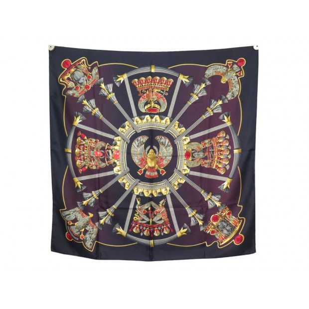 FOULARD HERMES EGYPTE CARRE 90 CATHY LATHAM EN SOIE NOIR SILK SCARF 410€