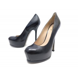 NEUF CHAUSSURES YVES SAINT LAURENT ESCARPINS TRIBUTE 208786 37.5 CUIR NOIR 545€