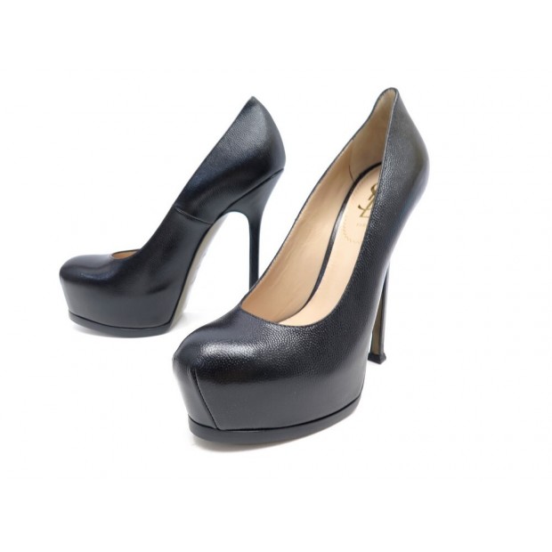 NEUF CHAUSSURES YVES SAINT LAURENT ESCARPINS TRIBUTE 208786 37.5 CUIR NOIR 545€